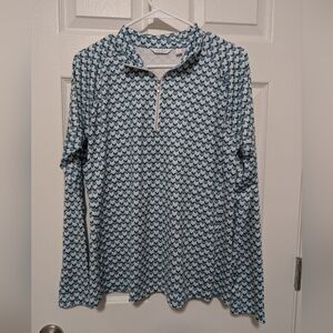 Lady Hagen Size Large, Blue Geometric‎ Long Sleeve Golf Quarter Zip, Performance